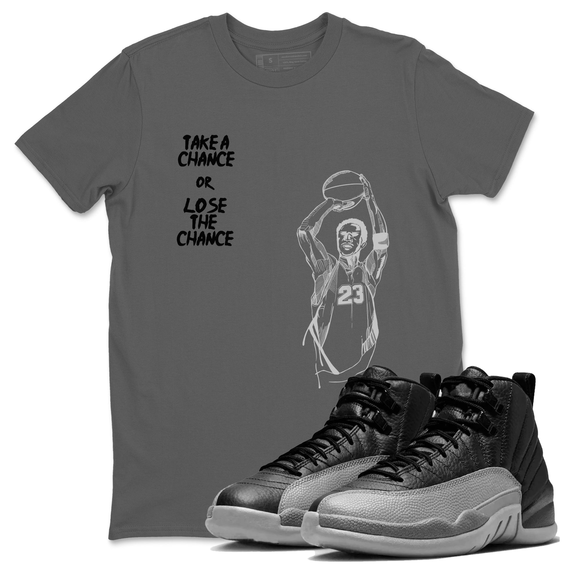 12s Black Wolf Grey shirts to match jordans Take A Shot sneaker match tees Air Jordan 12 Black Wolf Grey SNRT Sneaker Release Tees unisex cotton Cool Grey 1 crew neck shirts