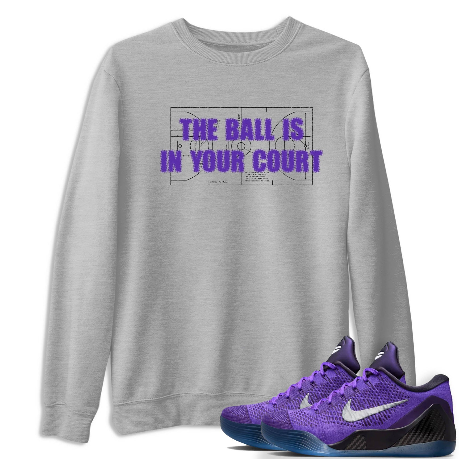 Sneaker Threads – Sneaker Tees To Match Nike KB 9 Hyper Grape – The Ball Is In Your Court Graphic Tee Heather Grey 1. Perfect for Jordan releases 2025 colorways. Perfect for purple basketball sneaker releases and legacy-inspired colorways for 2025 hoopers.