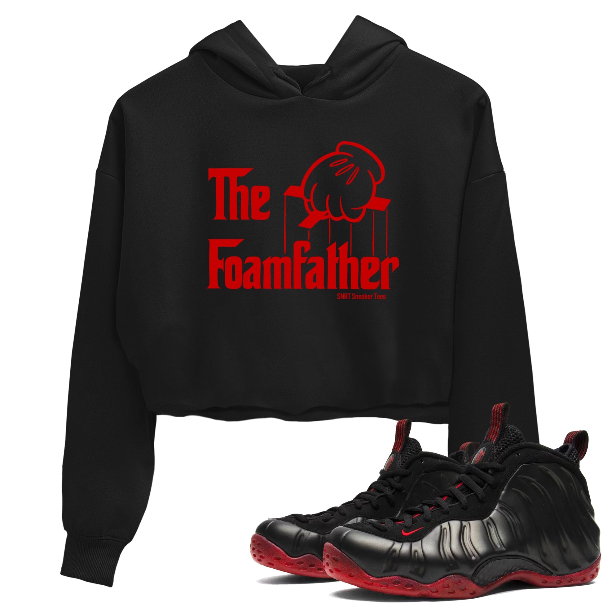Sneaker match tees – Sneaker Tees To Match Air Foamposite Cough Drop Shoes – The Foamfather Crop T-Shirt Black 1