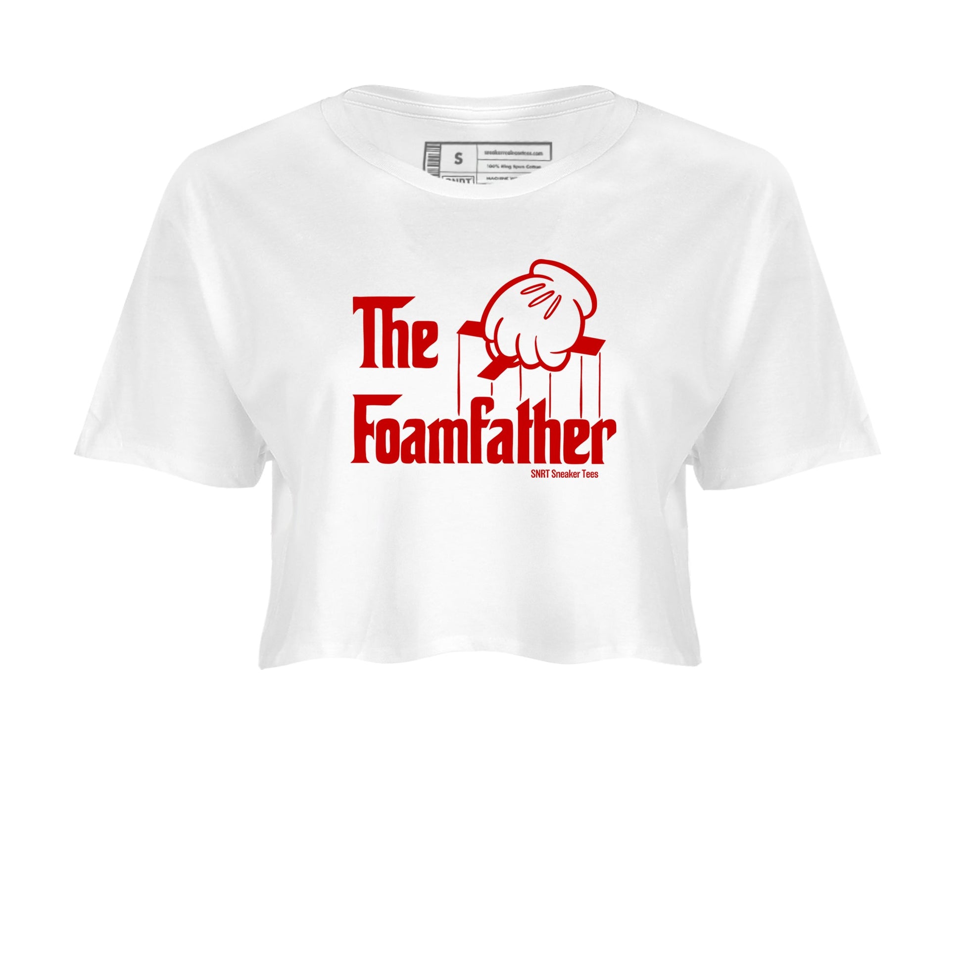 Sneaker match tees – Sneaker Tees To Match Air Foamposite Cough Drop Shoes – The Foamfather Crop T-Shirt White 2