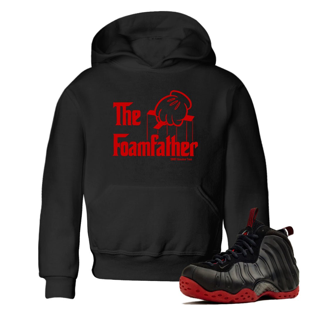 Sneaker match tees – Sneaker Tees To Match Air Foamposite Cough Drop Shoes – The Foamfather Kids T-Shirt Black 1