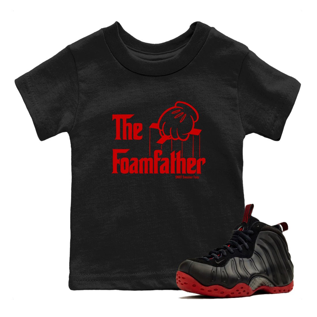 Sneaker match tees – Sneaker Tees To Match Air Foamposite Cough Drop Shoes – The Foamfather Kids T-Shirt Black 1