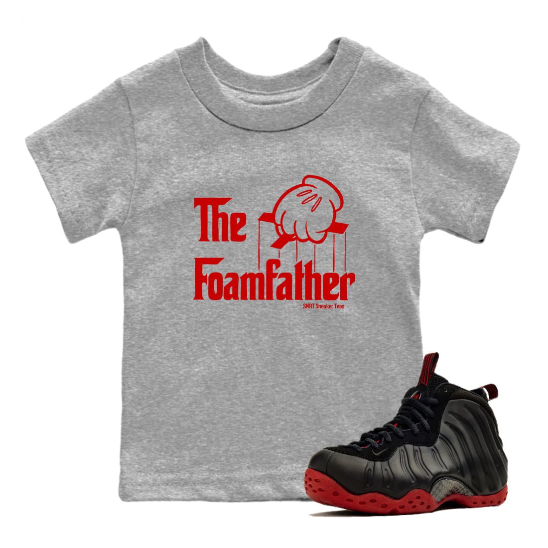 Sneaker match tees – Sneaker Tees To Match Air Foamposite Cough Drop Shoes – The Foamfather Kids T-Shirt Heather Grey 1