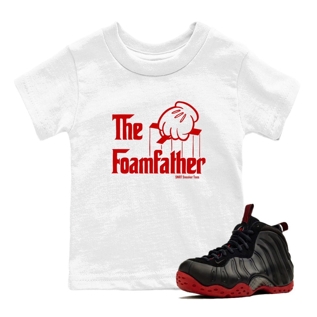 Sneaker match tees – Sneaker Tees To Match Air Foamposite Cough Drop Shoes – The Foamfather Kids T-Shirt White 1