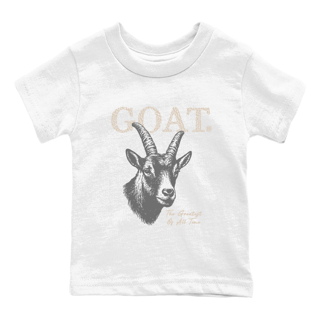The Greatest Of All Time baby and kids t-shirt crafted for little sneakerheads to shine with the Air Jordan 3 Pure Money sneakers, displayed in White 2.