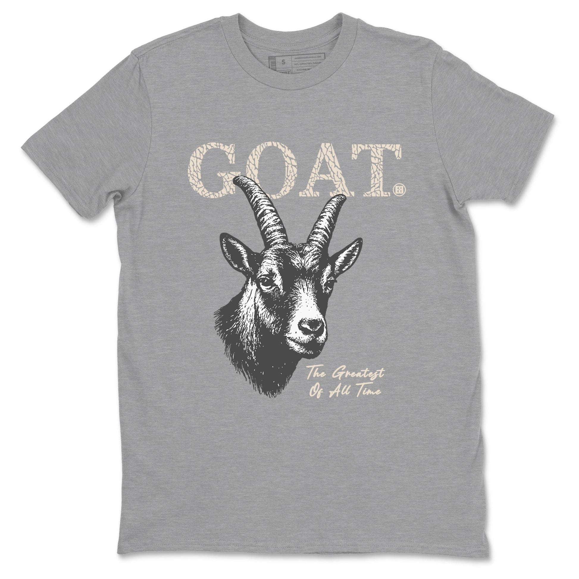The Greatest Of All Time sneaker match t-shirt styled to complete your fit with the Air Jordan 3 Pure Money sneakers, shown in Heather Grey 2.