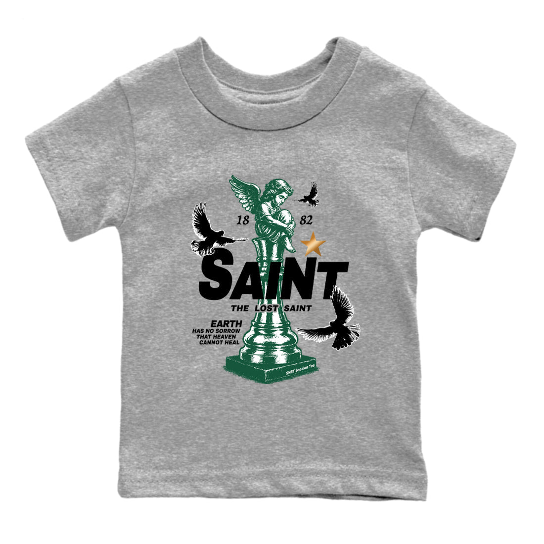 Sneaker Threads – Sneaker Tees To Match Air Jordan 1 Pro Green – The Lost Saint Youth Graphic Tee Heather Grey 2. Perfect for Jordan releases 2025 colorways.