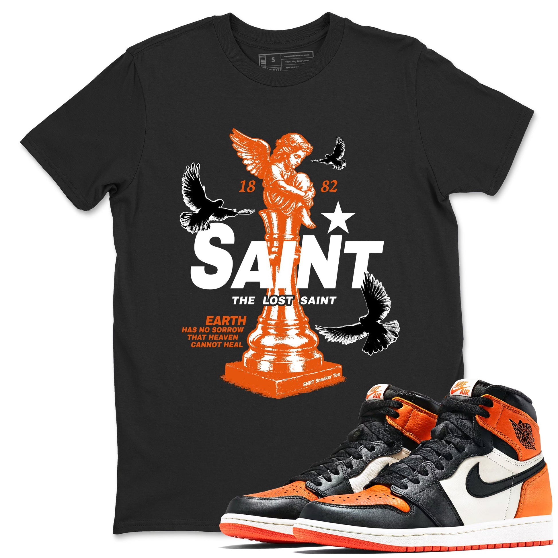 1s High OG Shattered Backboard t-shirts to match jordans The Lost Saint sneaker match tees Air Jordan 1 Shattered Backboard graphic tee for sneakerheads SNRT Sneaker Tees unisex cotton Black 1 shirts