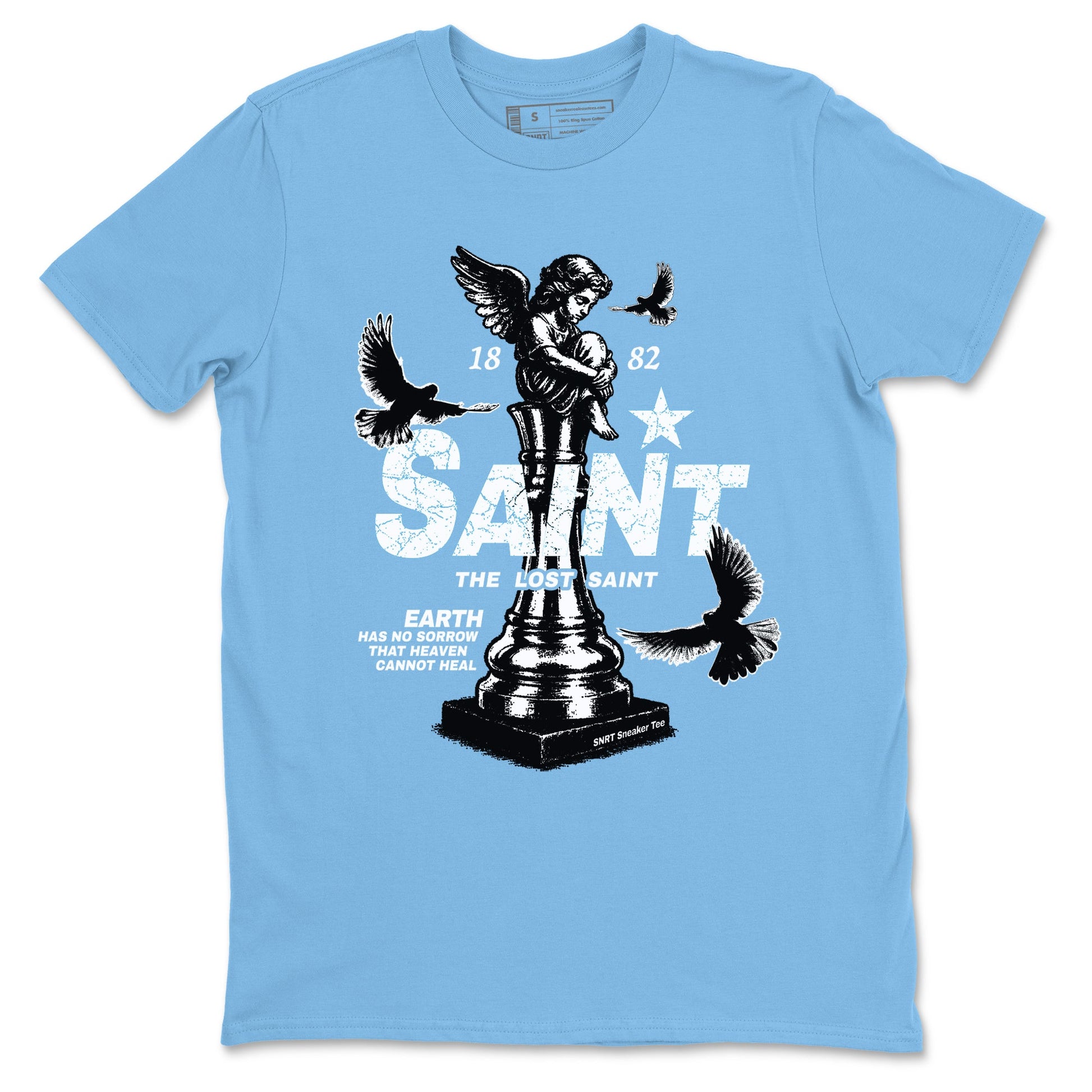 1s UNC t-shirts to match jordans The Lost Saint sneaker match tees Air Jordan 1 UNC Reimagined graphic tee for sneakerheads SNRT Sneaker Tees unisex cotton Carolina Blue 2 shirts