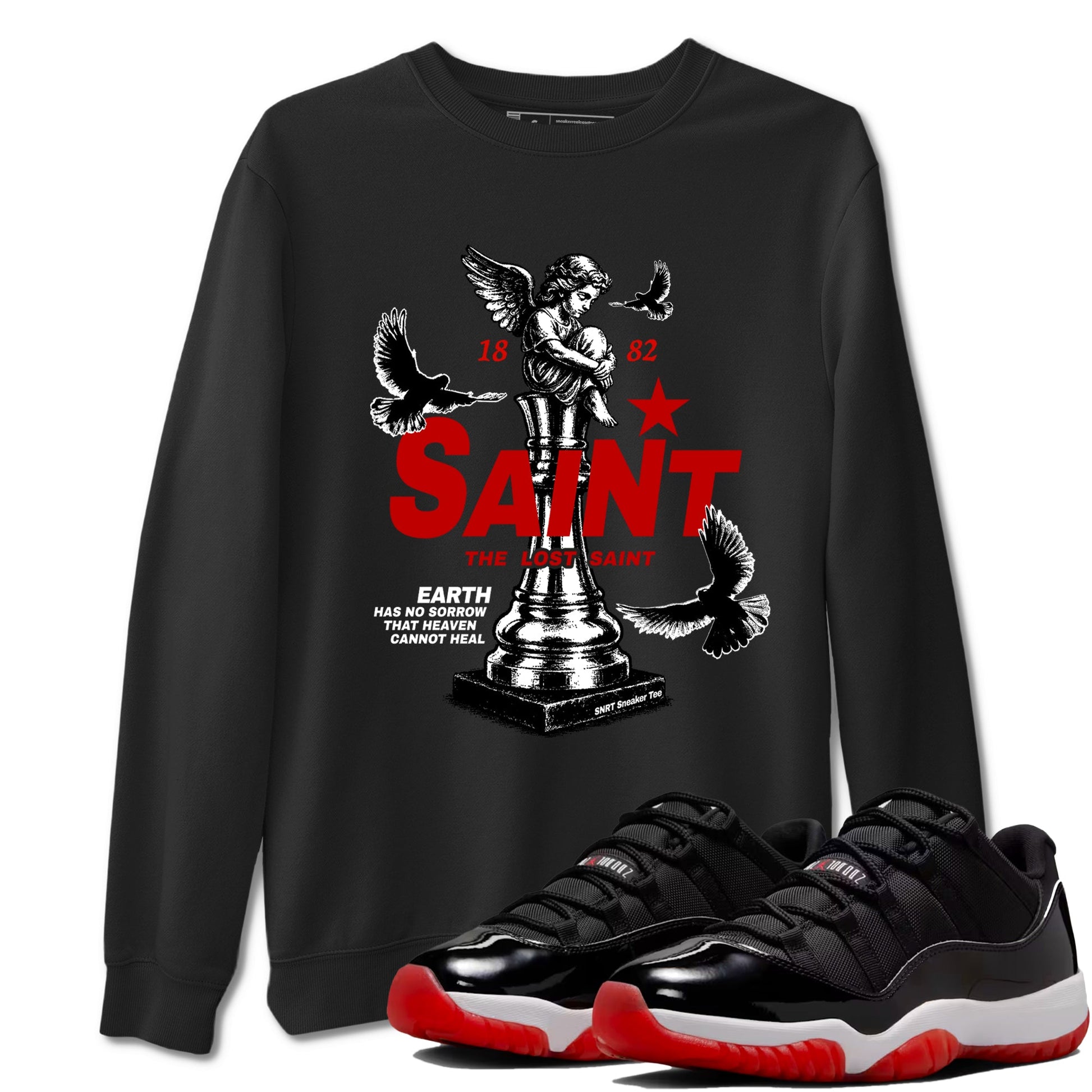 Jordan 11 Low Bred t-shirts to match jordans The Lost Saint sneaker match tees Air Jordan 11 Bred graphic tee for sneakerheads SNRT Sneaker Tees unisex cotton Black 1 shirts