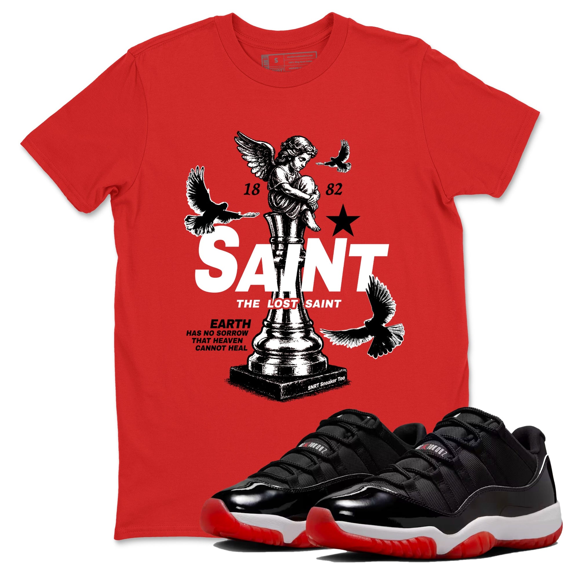 Jordan 11 Low Bred t-shirts to match jordans The Lost Saint sneaker match tees Air Jordan 11 Bred graphic tee for sneakerheads SNRT Sneaker Tees unisex cotton Red 1 shirts