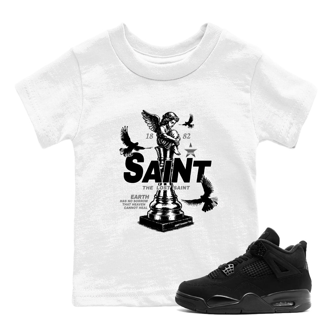 4s Black Cat Sneaker match tees – Sneaker Tees To Match Air Jordan 4 Black Cat Shoes – The Lost Saint Kids T-Shirt White 1
