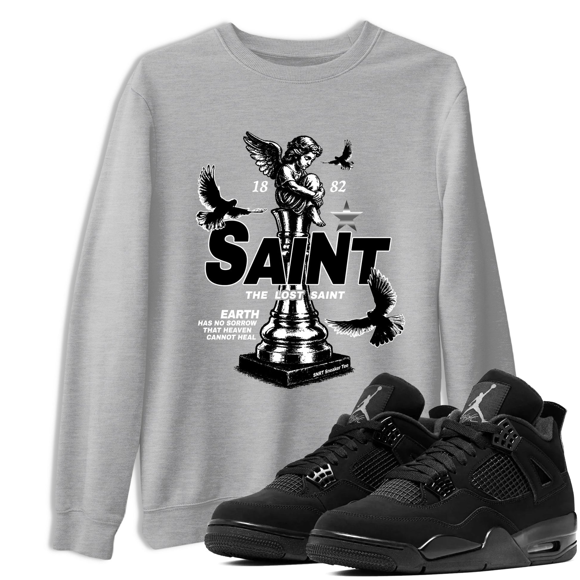 4s Black Cat Sneaker match tees – Sneaker Tees To Match Air Jordan 4 Black Cat Shoes – The Lost Saint Tee Heather Grey 1