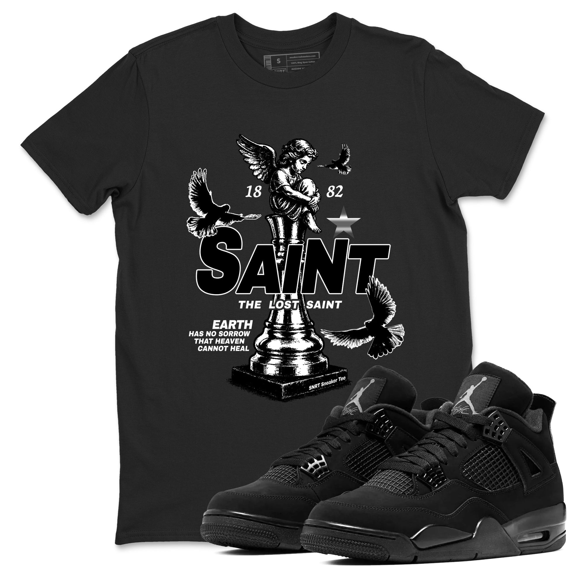 4s Black Cat Sneaker match tees – Sneaker Tees To Match Air Jordan 4 Black Cat Shoes – The Lost Saint Tee Black 1