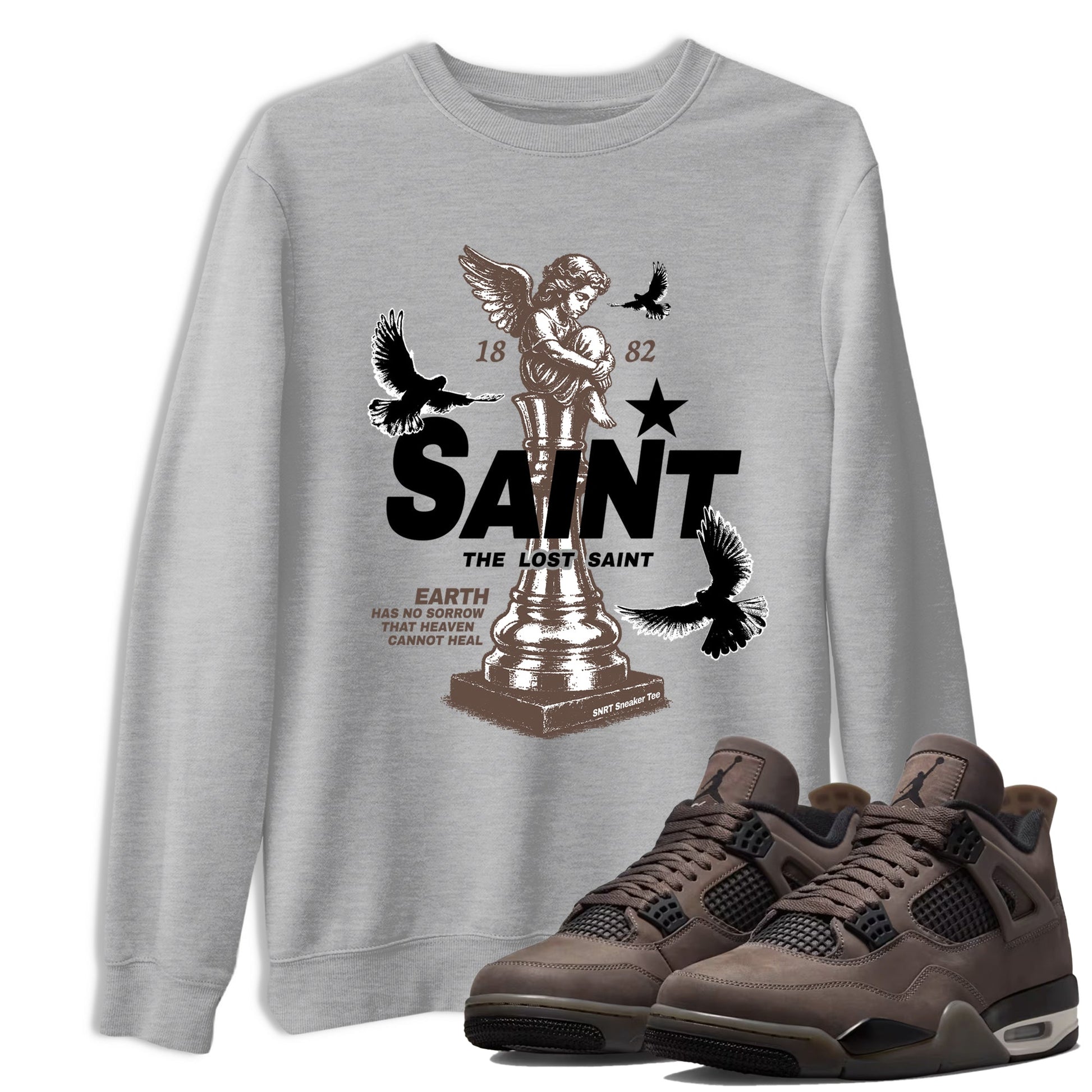 Sneaker match tees – Streetwear Graphic Tees Air Jordan 4 Cave Stone Sneakers – The Lost Saint Graphic Tee Heather Grey 1