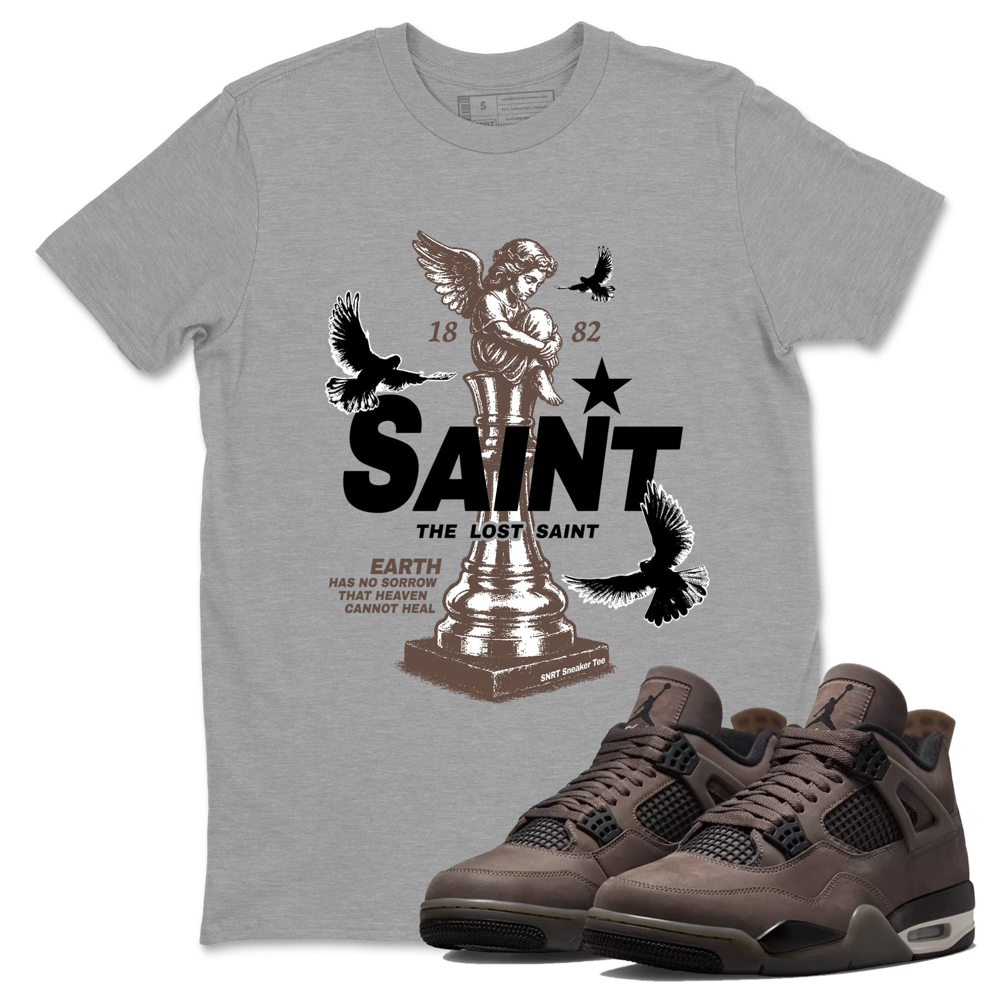Sneaker match tees – Streetwear Graphic Tees Air Jordan 4 Cave Stone Sneakers – The Lost Saint Graphic Tee Heather Grey 1