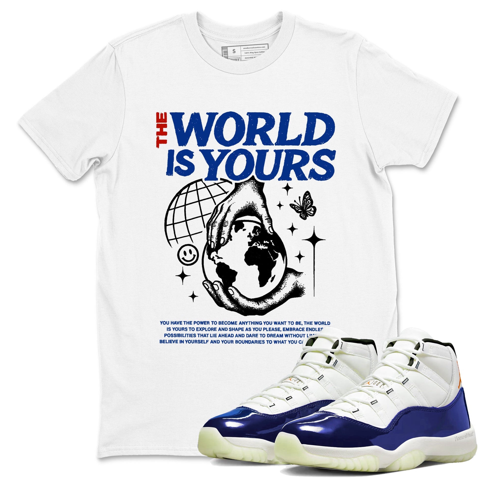 Sneaker Threads – Sneaker Tees To Match Air Jordan 11 Rare Air – The World Is Yours Graphic Tee White 1. Perfect for Jordan releases 2025 colorways.