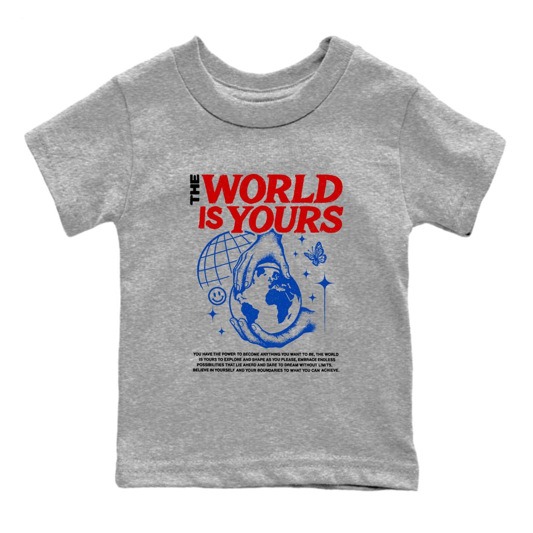 Sneaker match tees – Sneaker Tees To Match Jordan 4 Retro Rare Air Shoes – The World Is Yours Kids T-Shirt Heather Grey 2