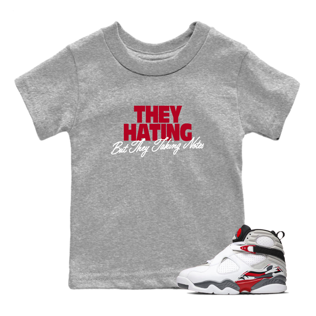 Sneaker Threads – Sneaker Tees To Match Air Jordan 8 Bunny – They Hating But Taking Notes Youth Graphic Tee Heather Grey 1. Perfect for Jordan releases 2025 colorways.
