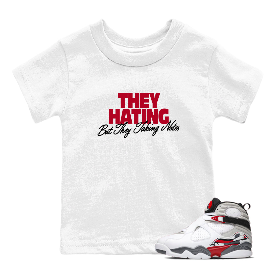 Sneaker Threads – Sneaker Tees To Match Air Jordan 8 Bunny – They Hating But Taking Notes Youth Graphic Tee White 1. Perfect for Jordan releases 2025 colorways.