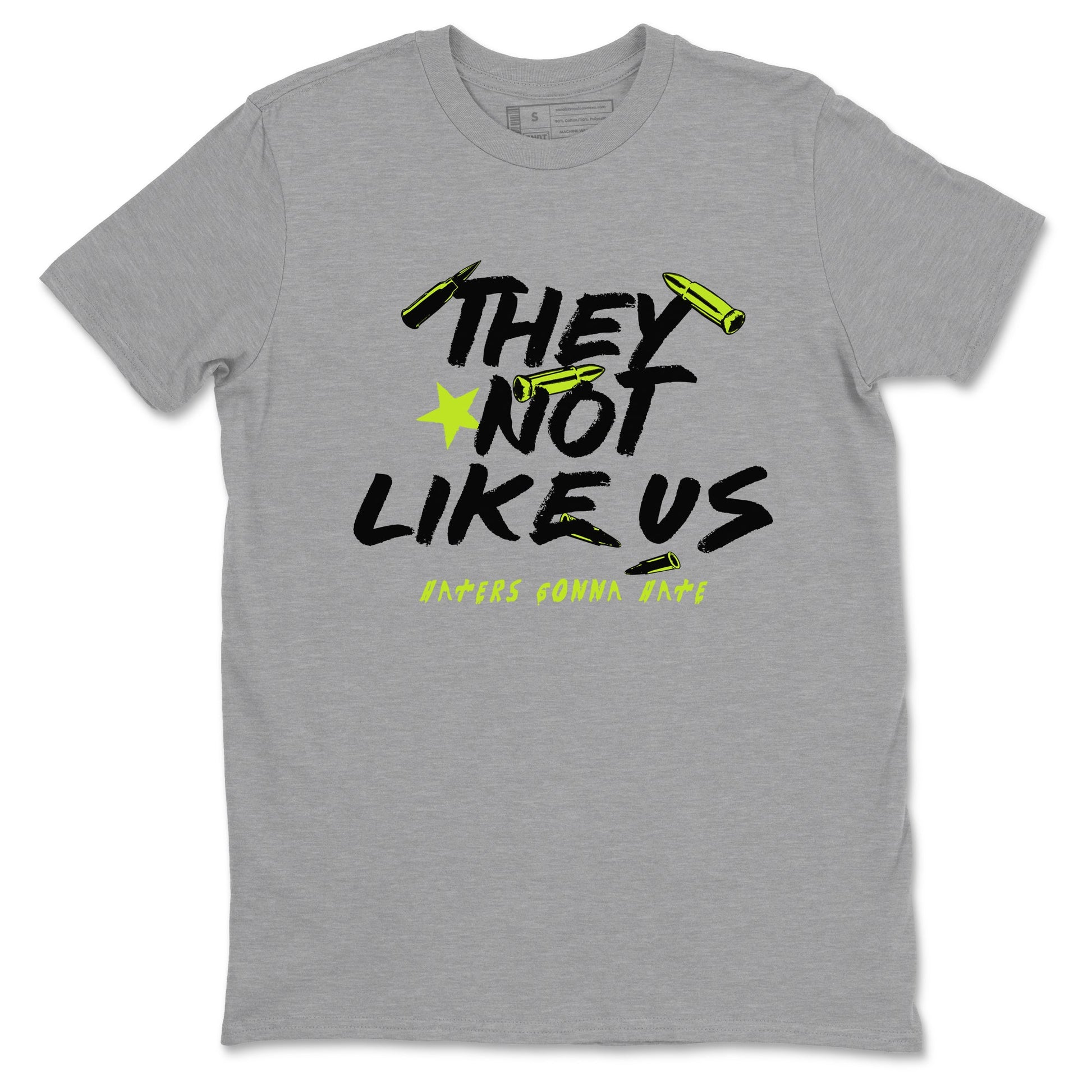 Foams One Black Volt shirts to match jordans They Not Like Us sneaker match tees Air Foamposite One Black and Volt match shoes to clothes SNRT Sneaker Tees unisex cotton Heather Grey 2 shirts