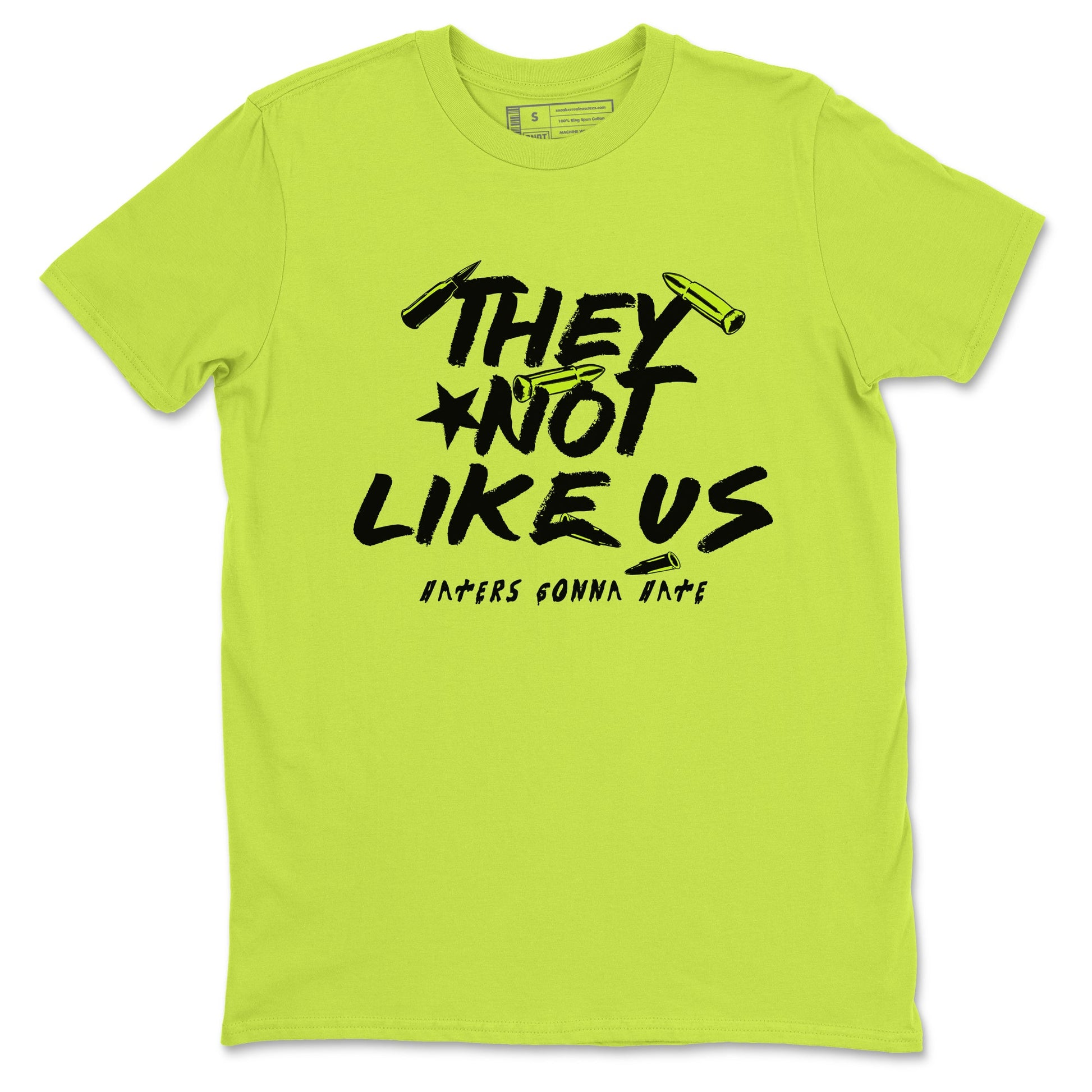 Foams One Black Volt shirts to match jordans They Not Like Us sneaker match tees Air Foamposite One Black and Volt match shoes to clothes SNRT Sneaker Tees unisex cotton Safety Green 2 shirts