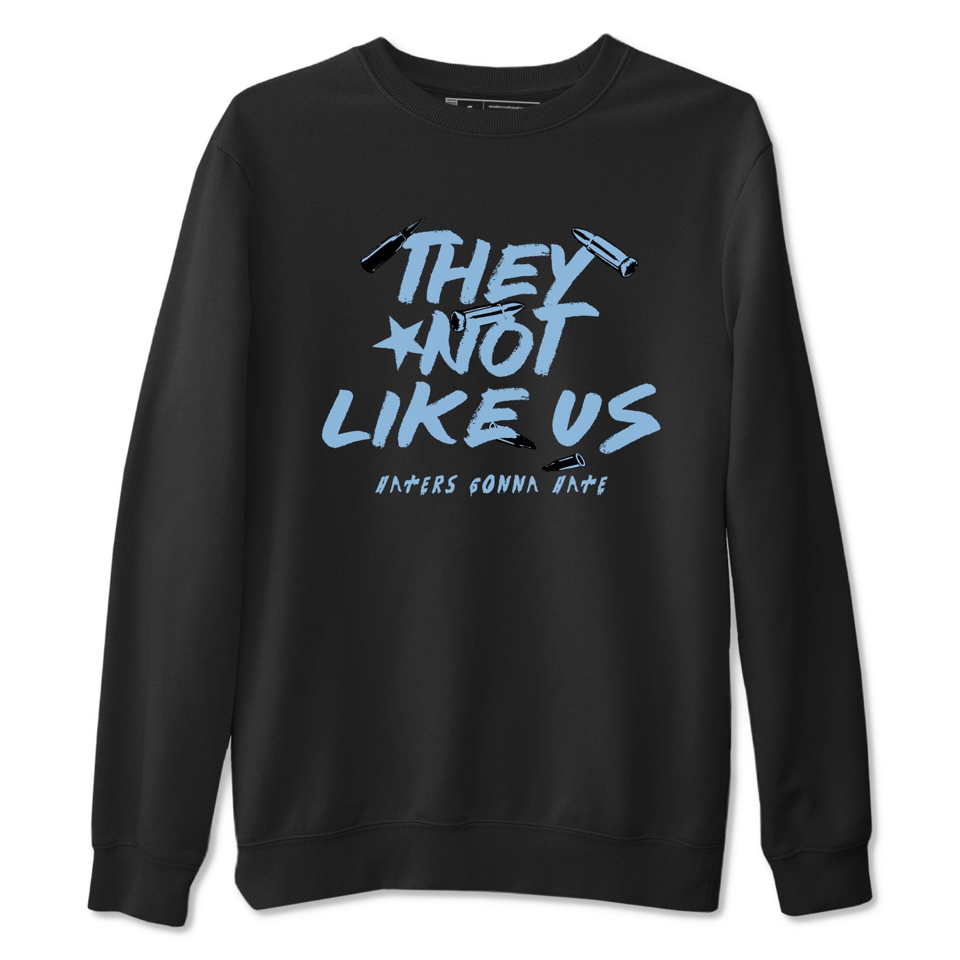 They Not Like Us sneaker match t-shirt styled to complete your fit with the Air Foamposite One Psychic Blue sneakers, shown in Black 2.