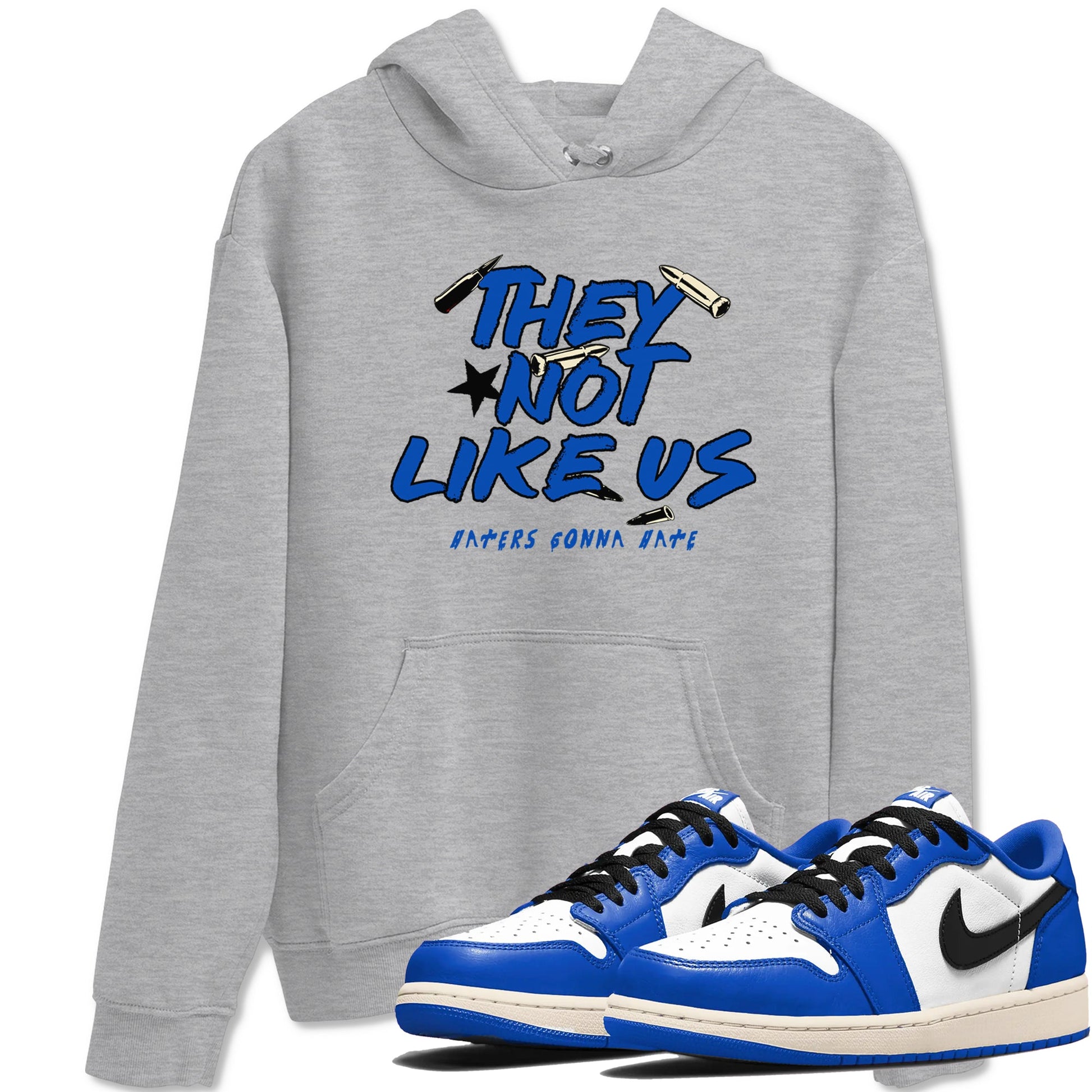1s Game Royal shirts to match jordans They Not Like Us sneaker match tees Air Jordan 1 Retro Low OG Game Royal match shoes to clothes SNRT Sneaker Tees unisex cotton Heather Grey 1 shirts