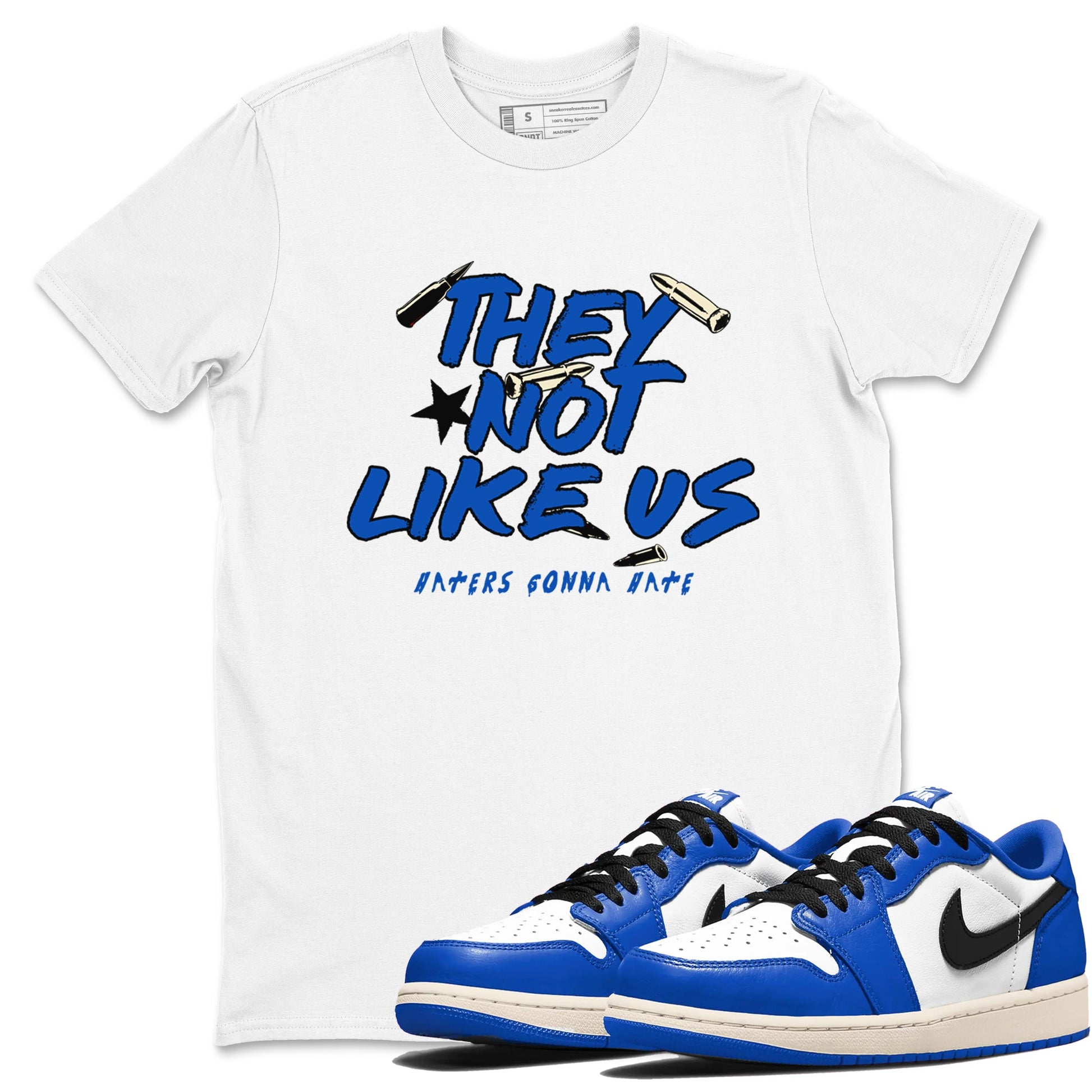1s Game Royal shirts to match jordans They Not Like Us sneaker match tees Air Jordan 1 Retro Low OG Game Royal match shoes to clothes SNRT Sneaker Tees unisex cotton White 1 shirts