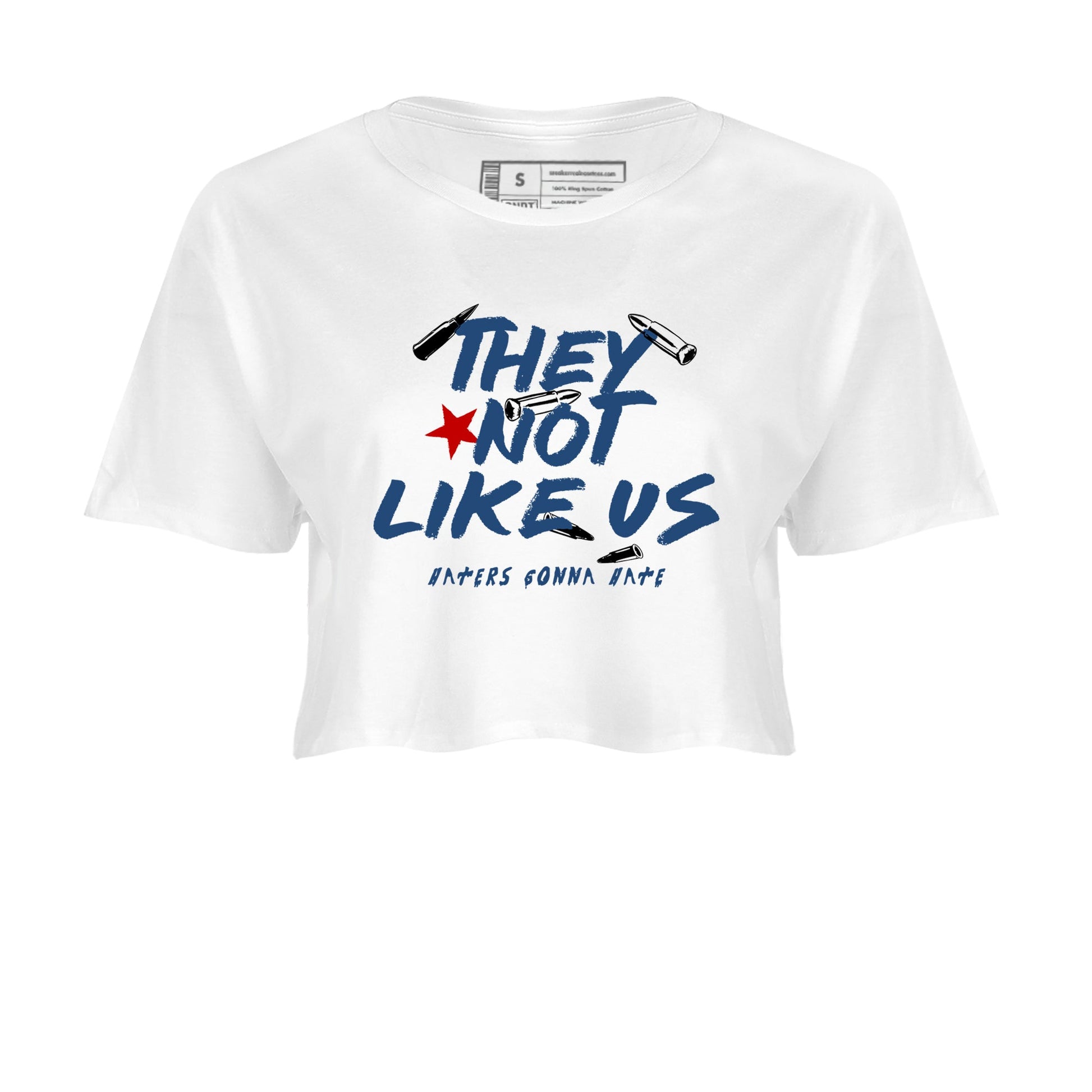 Sneaker match tees – Sneaker Tees To Match Air Jordan 12 French Blue Shoes – They Not Like Us Crop T-Shirt White 2