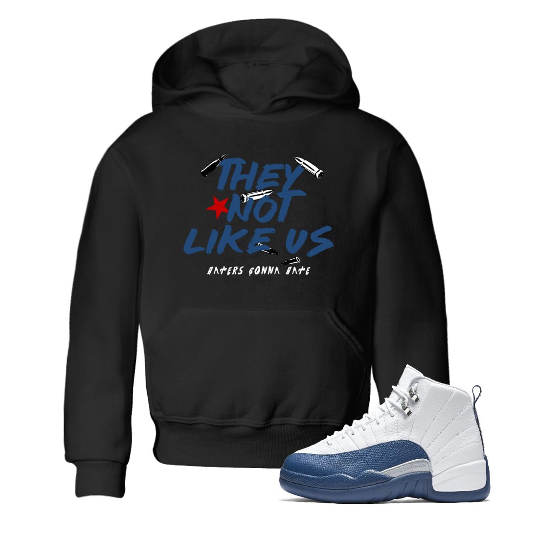 Sneaker match tees – Sneaker Tees To Match Air Jordan 12 French Blue Shoes – They Not Like Us Kids T-Shirt Black 1