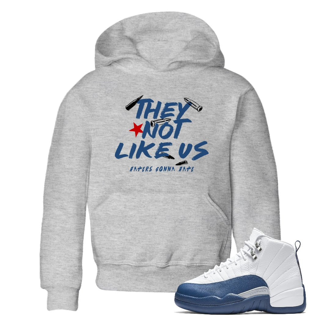 Sneaker match tees – Sneaker Tees To Match Air Jordan 12 French Blue Shoes – They Not Like Us Kids T-Shirt Heather Grey 1