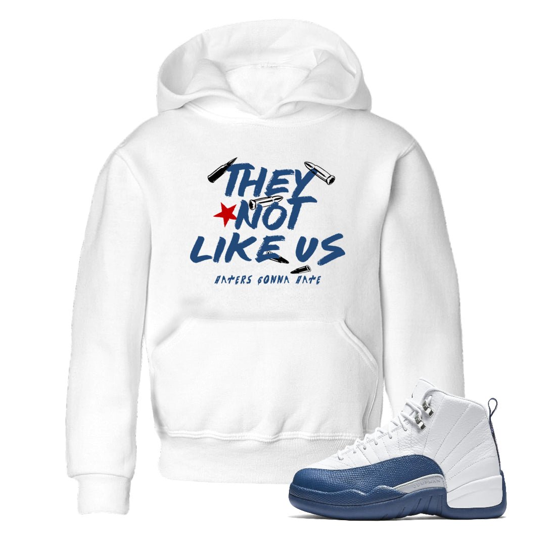 Sneaker match tees – Sneaker Tees To Match Air Jordan 12 French Blue Shoes – They Not Like Us Kids T-Shirt White 1