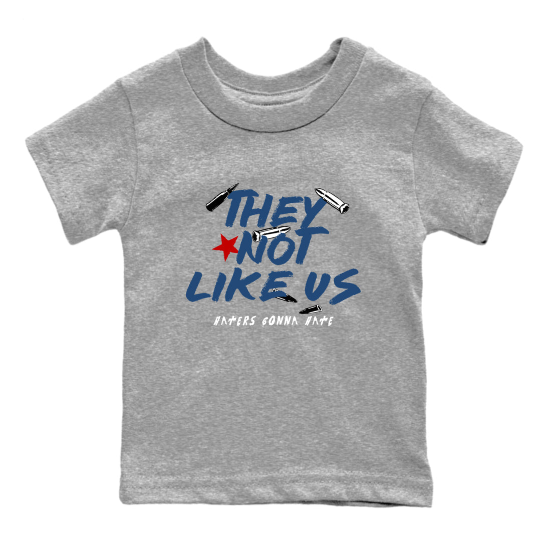 Sneaker match tees – Sneaker Tees To Match Air Jordan 12 French Blue Shoes – They Not Like Us Kids T-Shirt Heather Grey 2