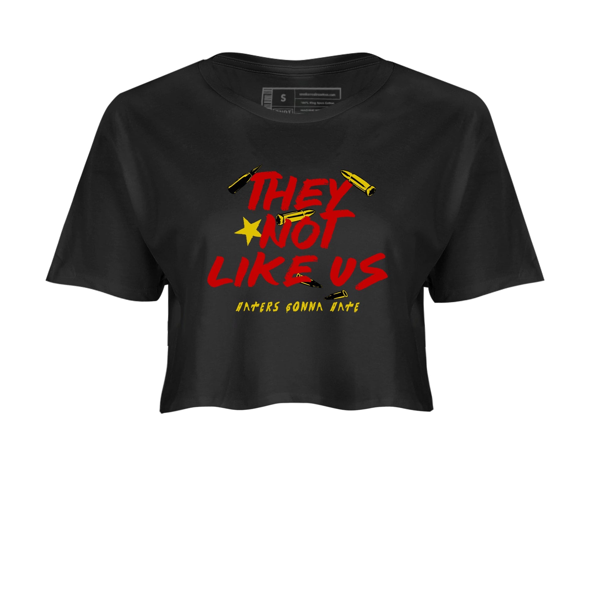 They Not Like Us womens crop tee made to vibe with the Air Jordan 14 Challenge Red sneakers — the perfect match in Black 2.