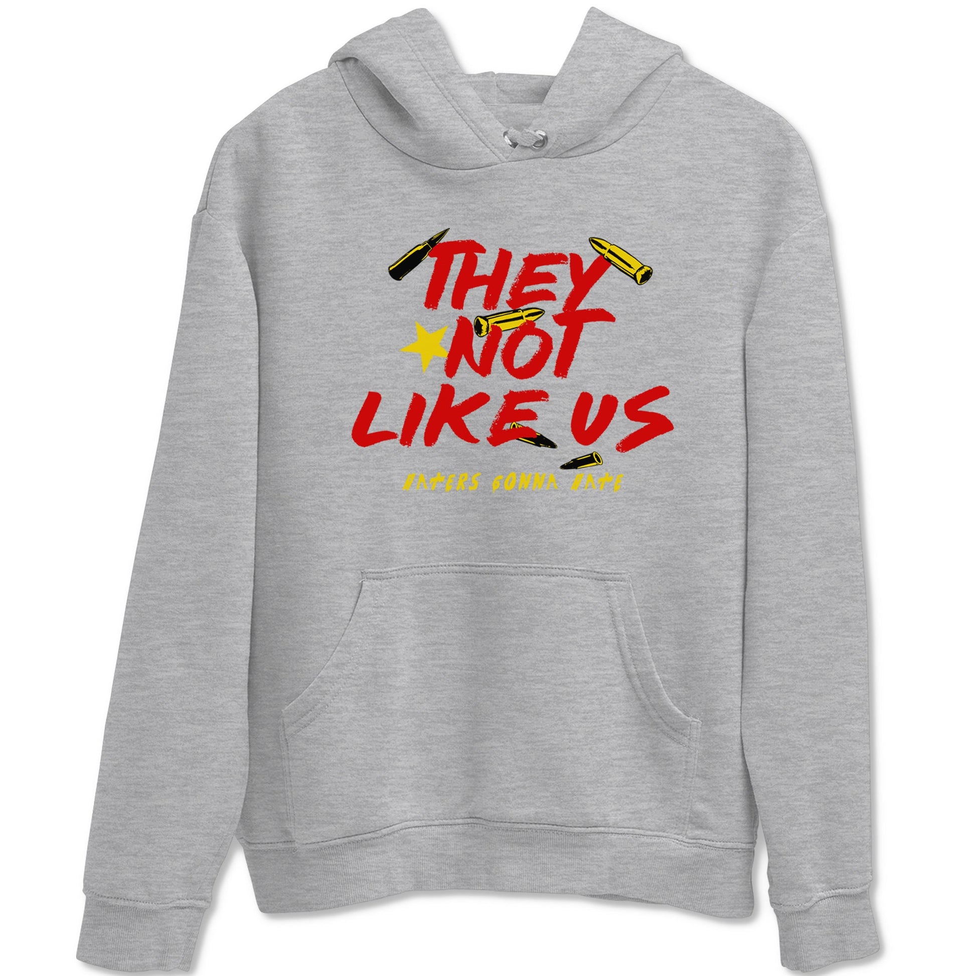 They Not Like Us sneaker match t-shirt styled to complete your fit with the Air Jordan 14 Challenge Red sneakers, AJ14 Ferrari, shown in Heather Grey 2.