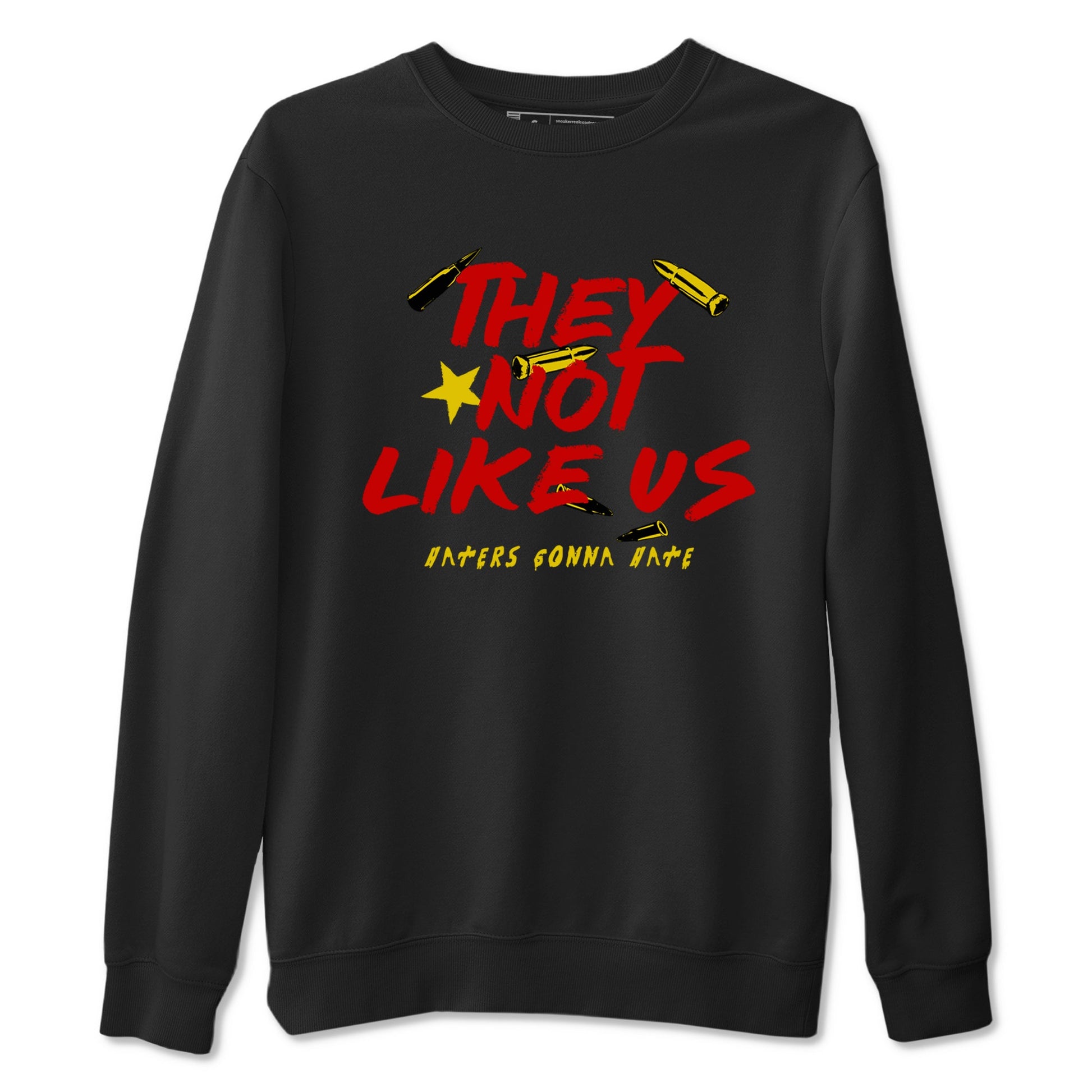 They Not Like Us sneaker match t-shirt styled to complete your fit with the Air Jordan 14 Challenge Red sneakers, AJ14 Ferrari, shown in Black 2.