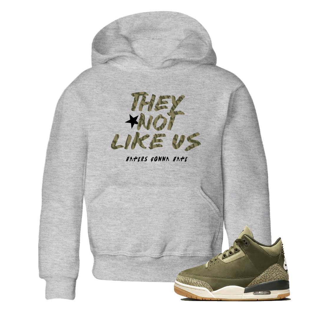 Sneaker Threads – Sneaker Tees To Match Air Jordan 3 Medium Olive – They Not Like Us Youth Graphic Tee Heather Grey 1. Perfect for Jordan releases 2025 colorways.