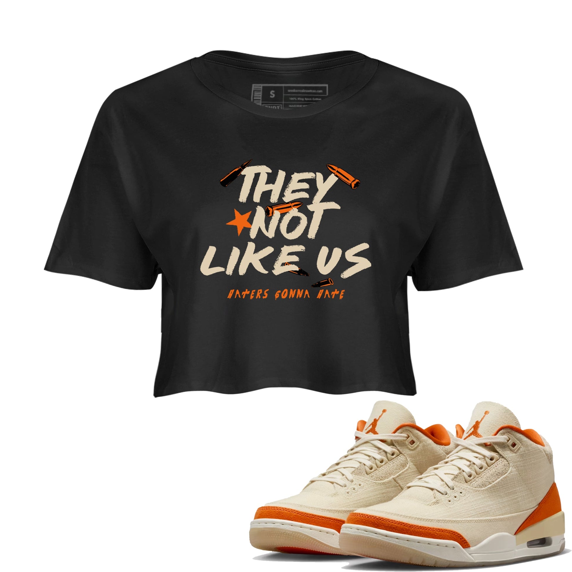 They Not Like Us womens crop tee made to vibe with the Air Jordan 3 Starfish sneakers — the perfect match in Black 1.