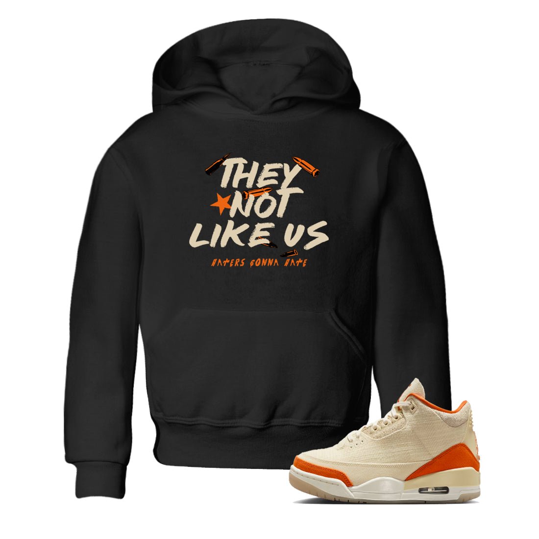 They Not Like Us baby and kids t-shirt crafted for little sneakerheads to shine with the Air Jordan 3 Starfish sneakers, displayed in Black 1.