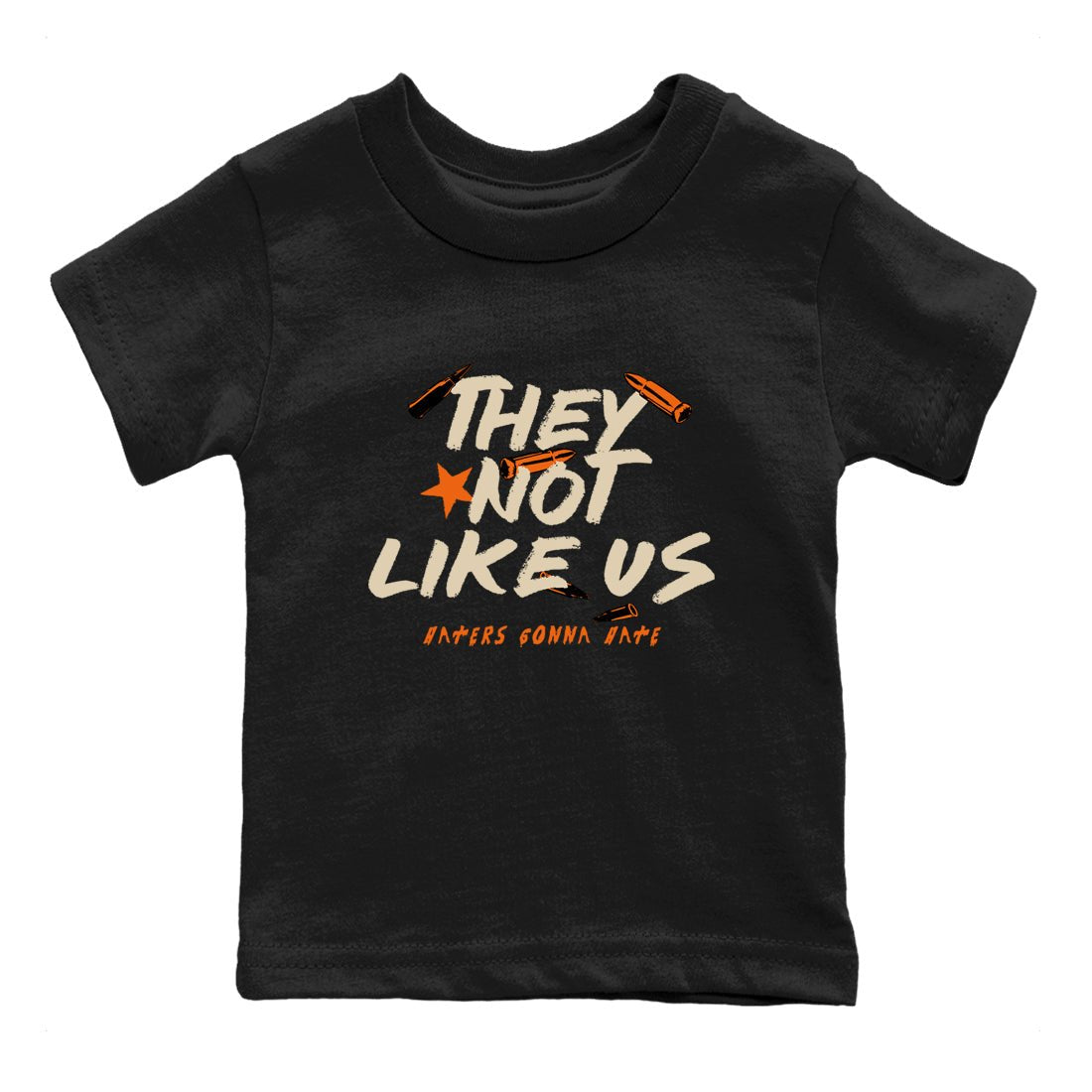 They Not Like Us baby and kids t-shirt crafted for little sneakerheads to shine with the Air Jordan 3 Starfish sneakers, displayed in Black 2.