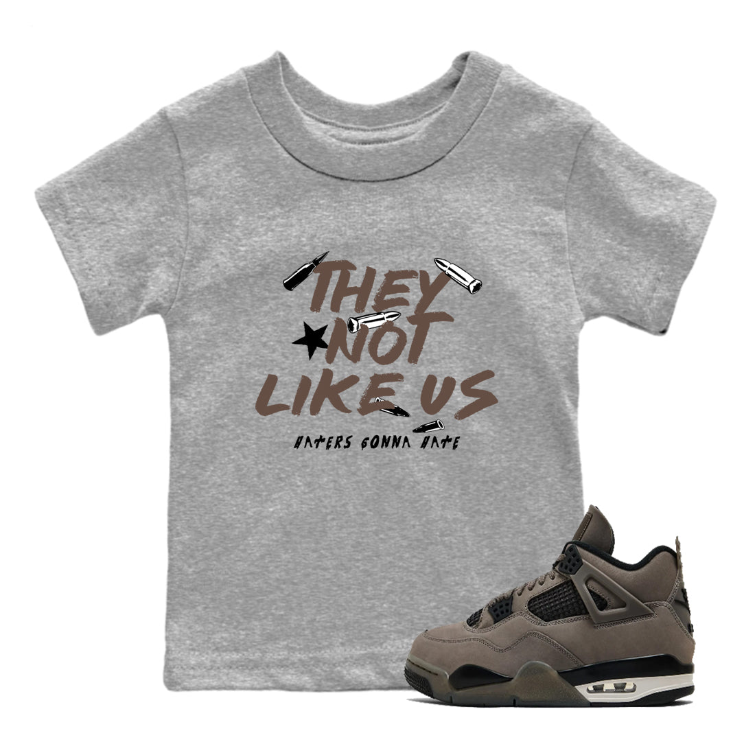 Sneaker match tees – Sneaker Tees To Match Air Jordan 4 Cave Stone Shoes – They Not Like Us Kids T-Shirt Heather Grey 1
