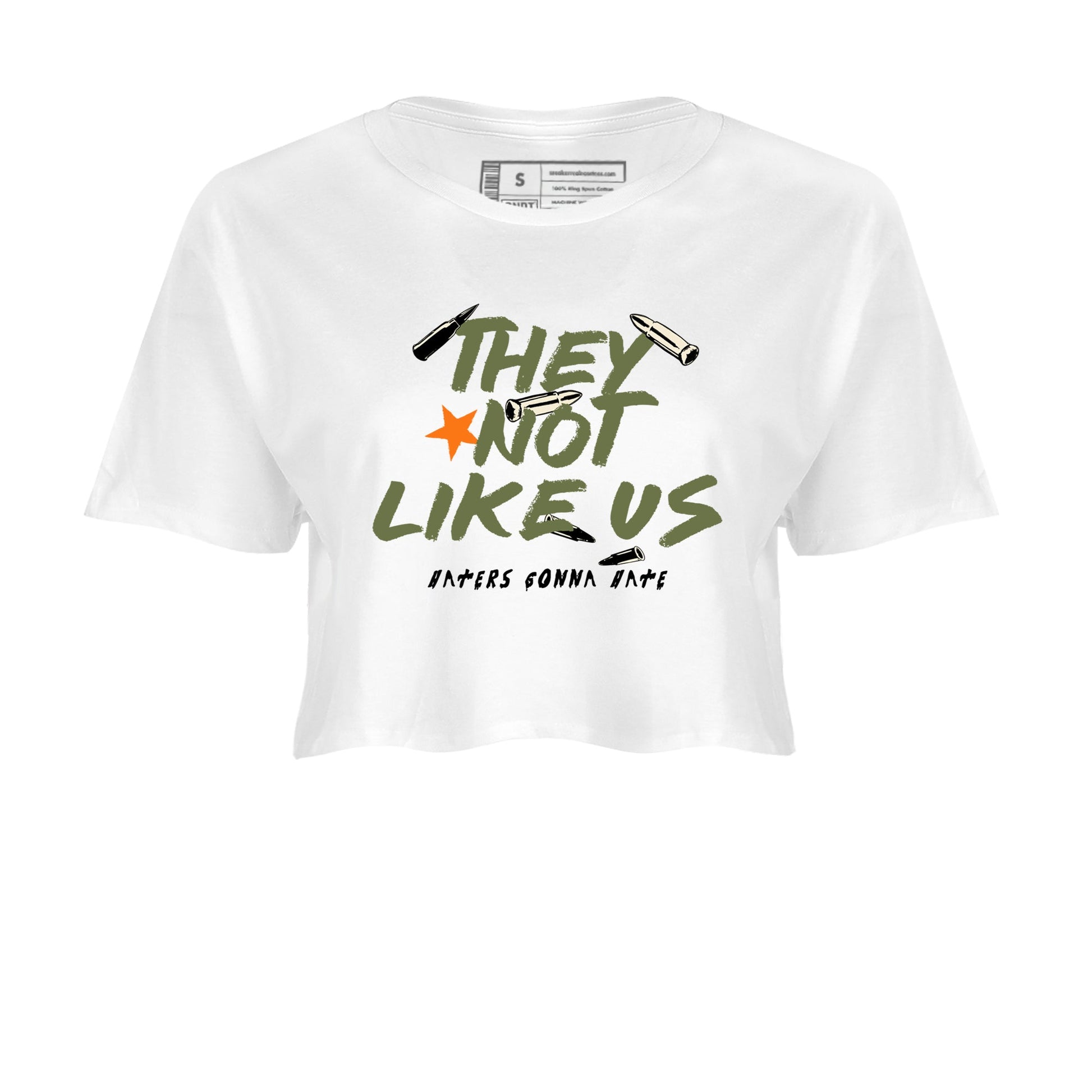 Sneaker match tees – Sneaker Tees To Match Undefeated inspired colorways Air Jordan 4 OG Olive Shoes – They Not Like Us Crop T-Shirt White 2