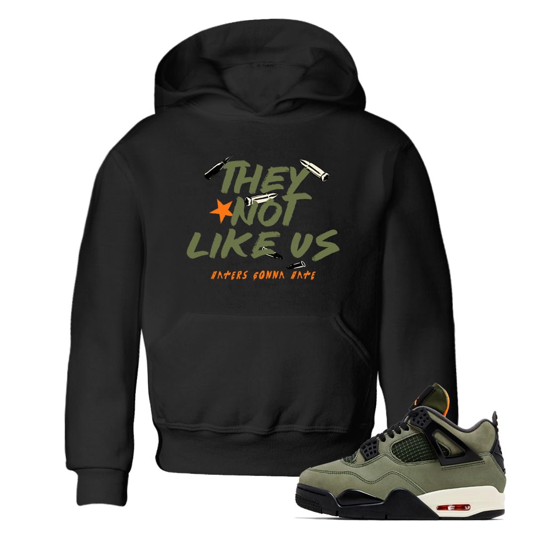 Sneaker match tees – Sneaker Tees To Match Undefeated inspired colorways Air Jordan 4 OG Olive Shoes – They Not Like Us Kids T-Shirt Black 1
