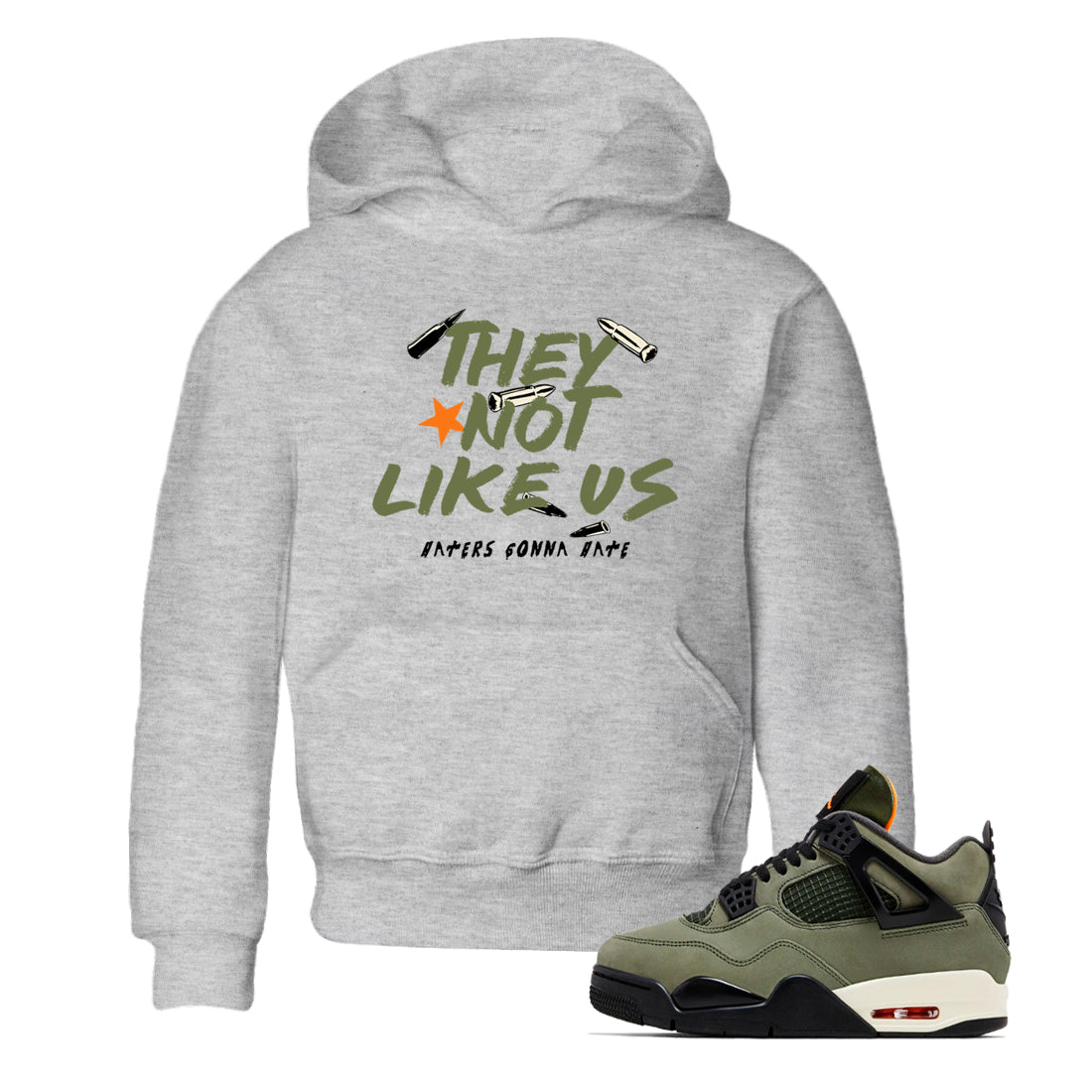 Sneaker match tees – Sneaker Tees To Match Undefeated inspired colorways Air Jordan 4 OG Olive Shoes – They Not Like Us Kids T-Shirt Heather Grey 1