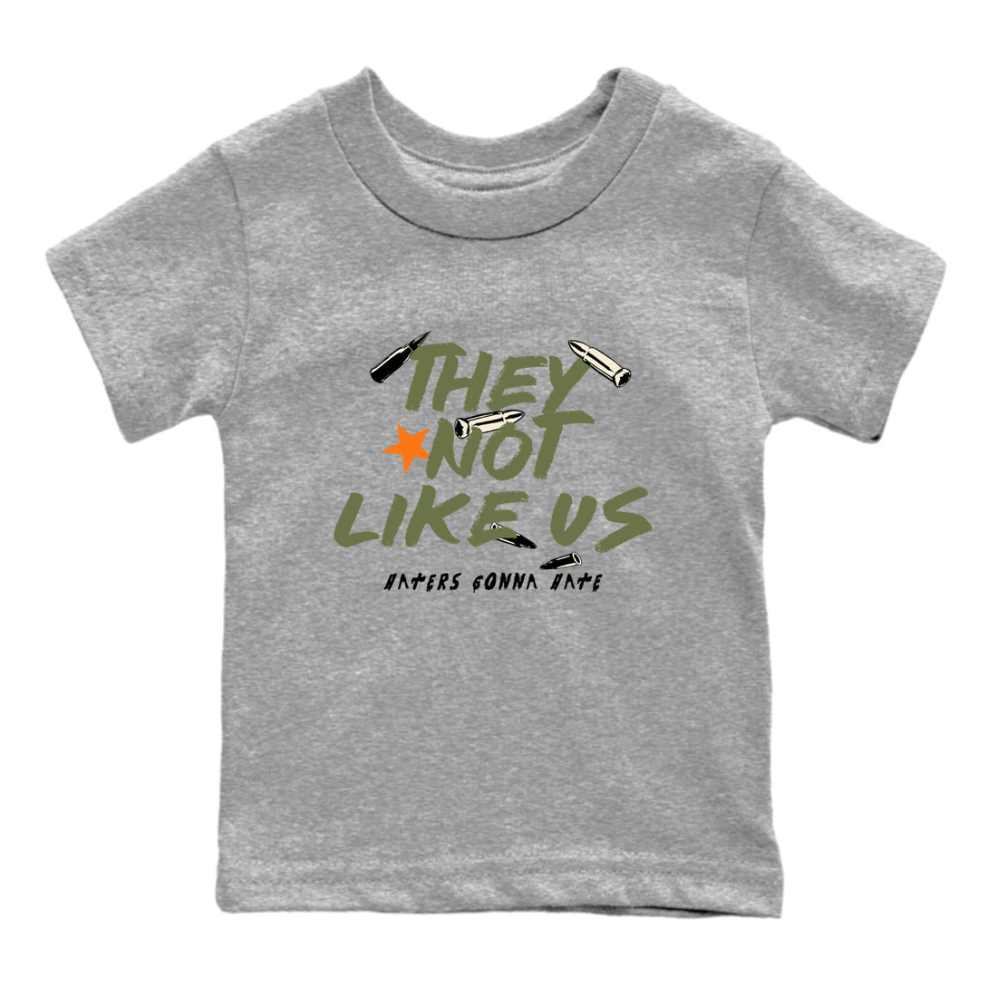 Sneaker match tees – Sneaker Tees To Match Undefeated inspired colorways Air Jordan 4 OG Olive Shoes – They Not Like Us Kids T-Shirt Heather Grey 2