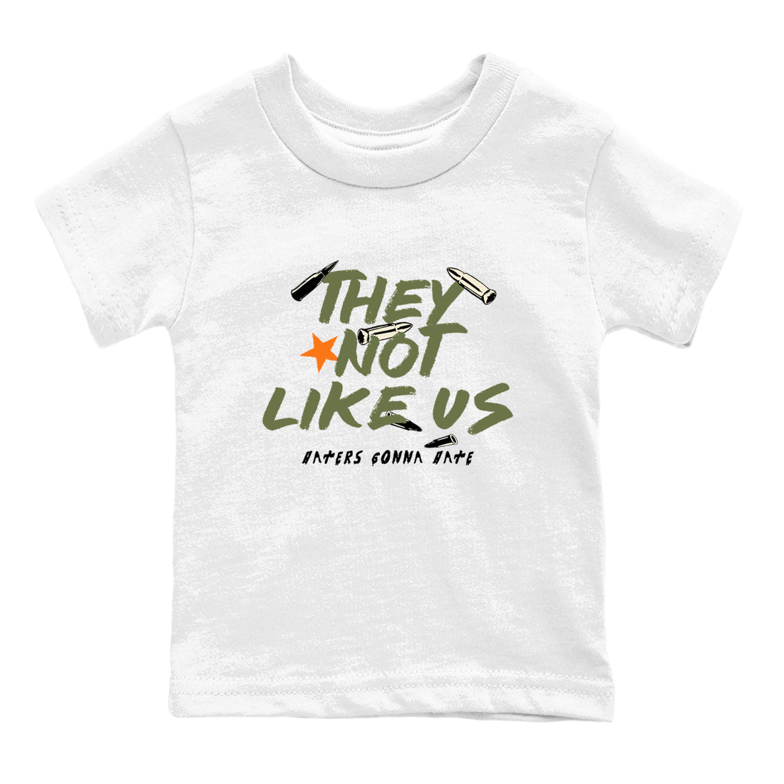 Sneaker match tees – Sneaker Tees To Match Undefeated inspired colorways Air Jordan 4 OG Olive Shoes – They Not Like Us Kids T-Shirt White 2
