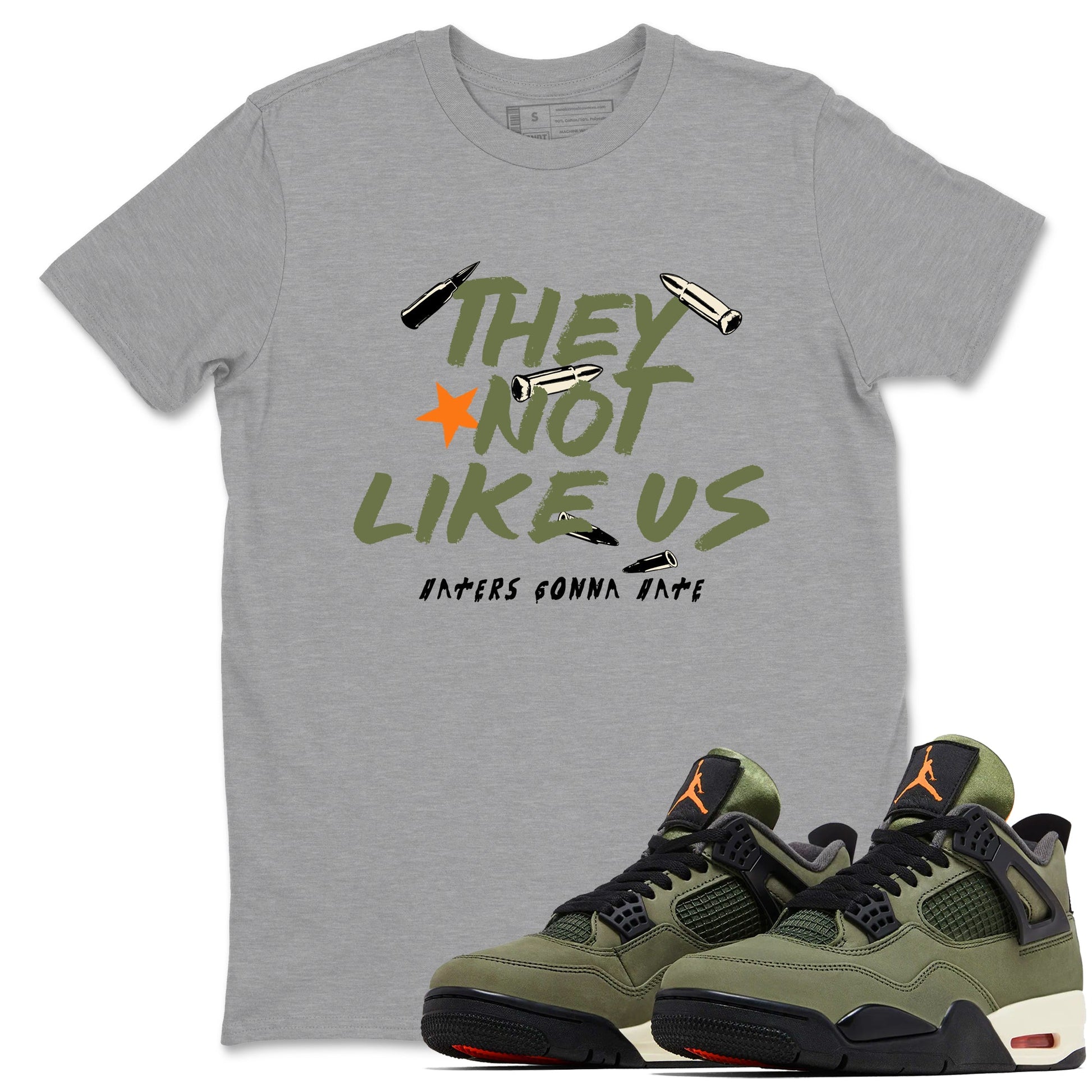 Sneaker match tees – Sneaker Tees To Match Undefeated inspired colorways Air Jordan 4 OG Olive Shoes – They Not Like Us Tee Heather Grey 1