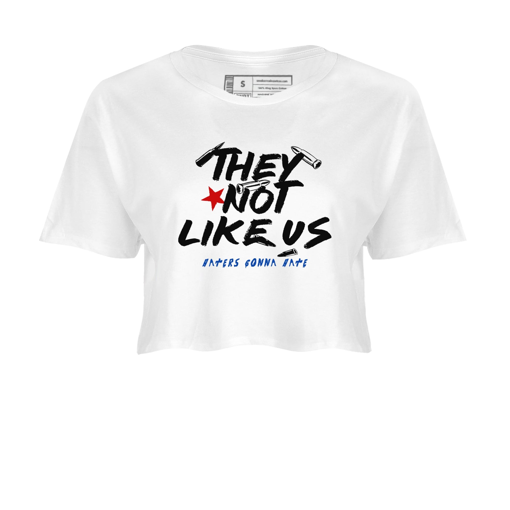 Sneaker match tees – Sneaker Tees To Match Air Jordan 4 Rare Air Shoes – They Not Like Us Crop T-Shirt White 2