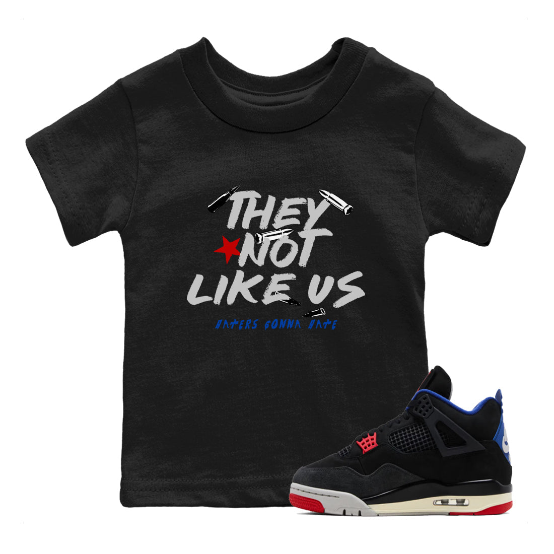 Sneaker match tees – Sneaker Tees To Match Air Jordan 4 Rare Air Shoes – They Not Like Us Kids T-Shirt Black 1